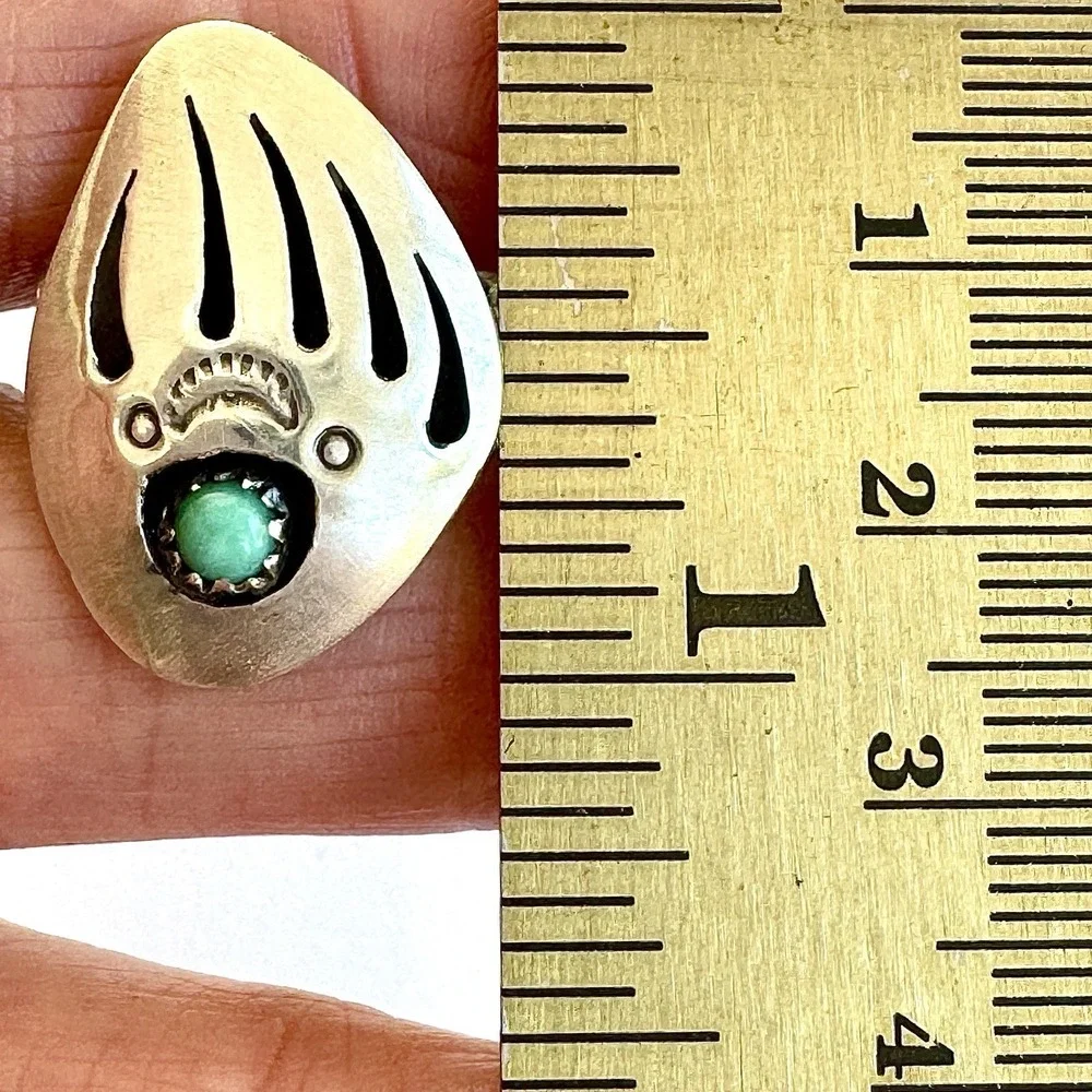 Navajo Bear Paw Turquoise Ring Sz 7‎ Signed Begay Shadowbox Sterling Native Amer